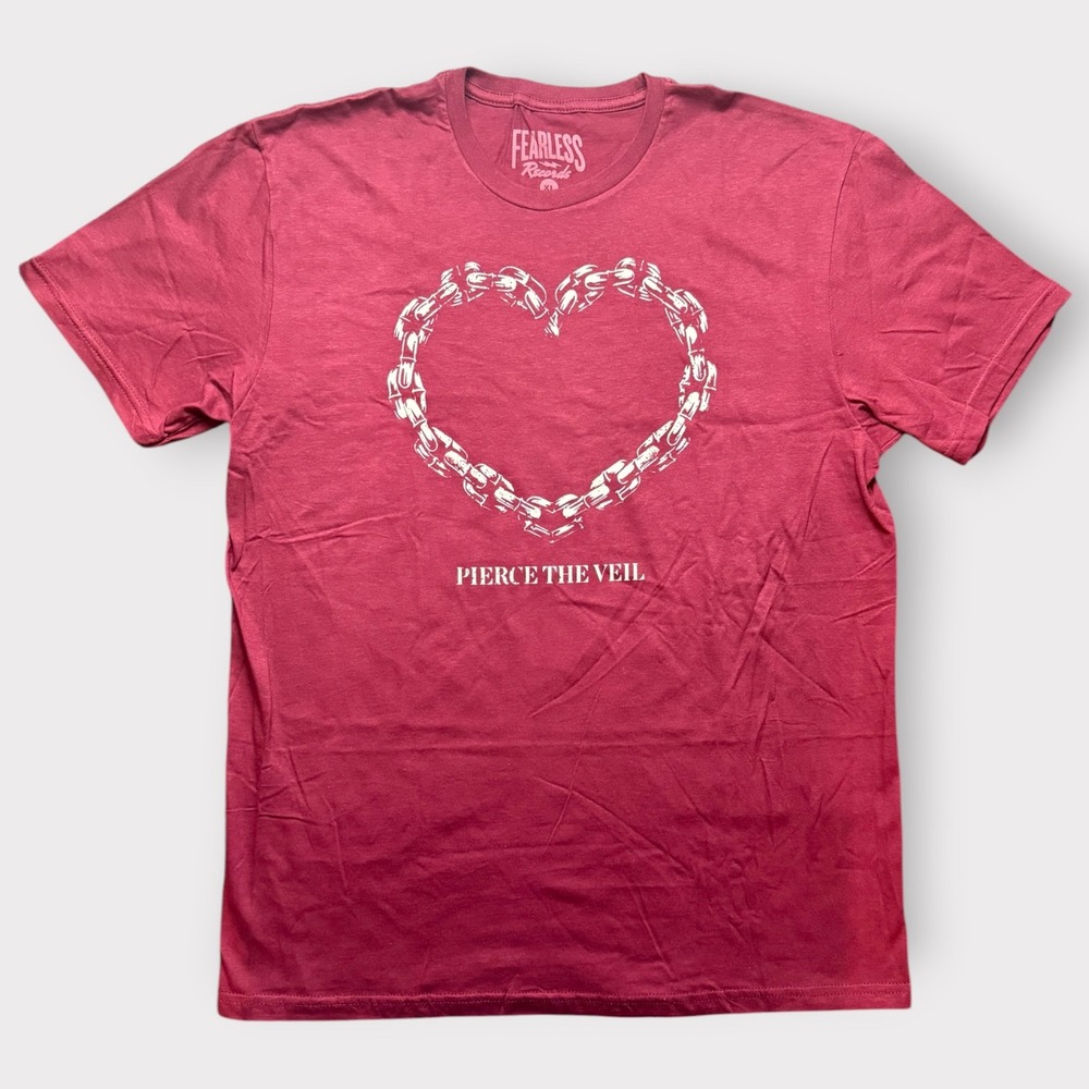 Pierce The Veil Chain Heart Band Tee‎ Fearless Records Maroon Mens XL T-Shirt